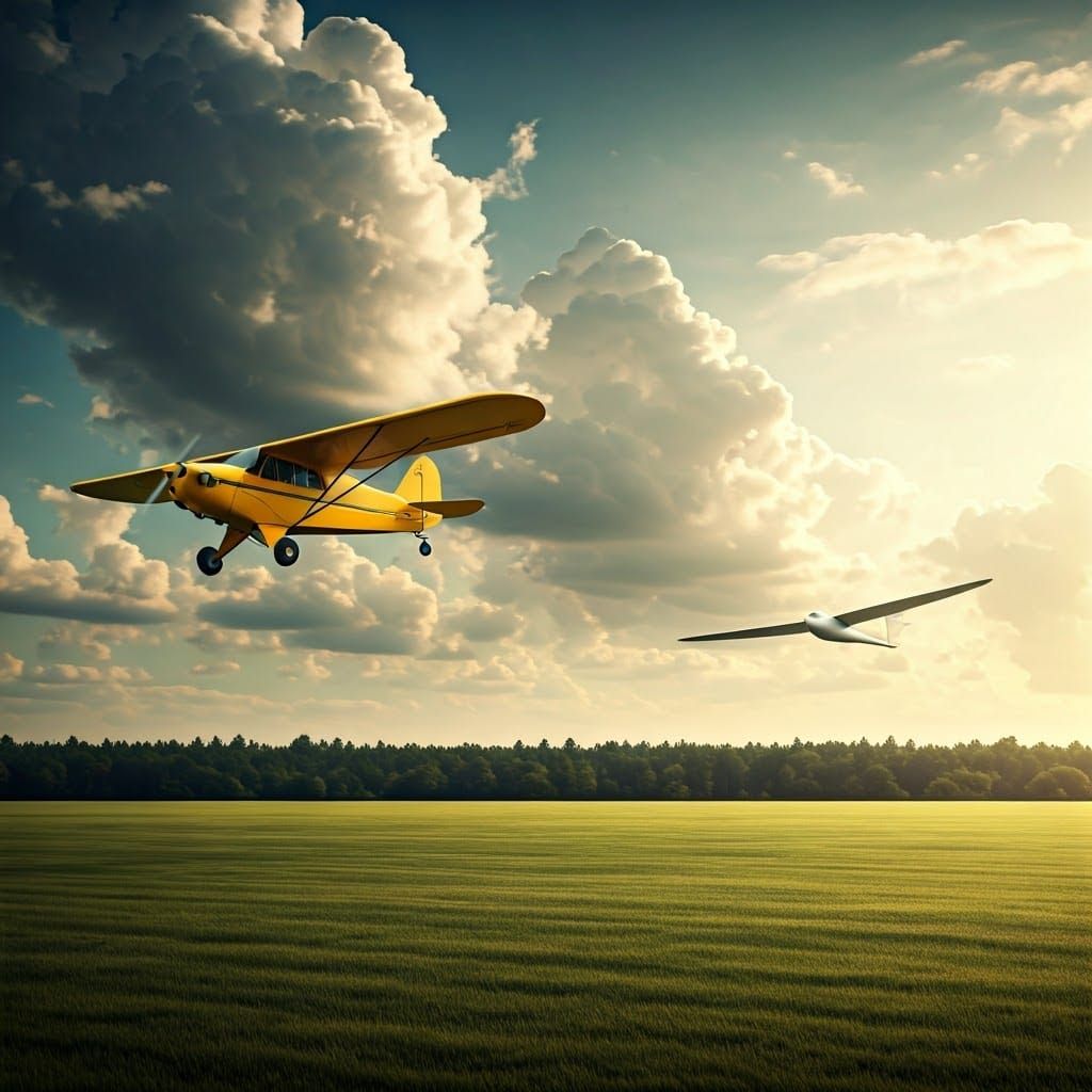 Vintage Piper Cub Glider Aerotow in Digital Matte Painting