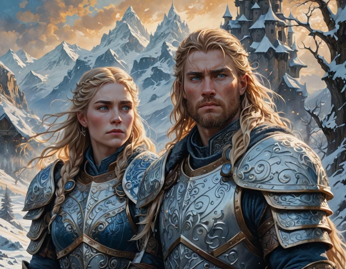 Nord Warriors in Snowy Landscape: Epic Fantasy Art