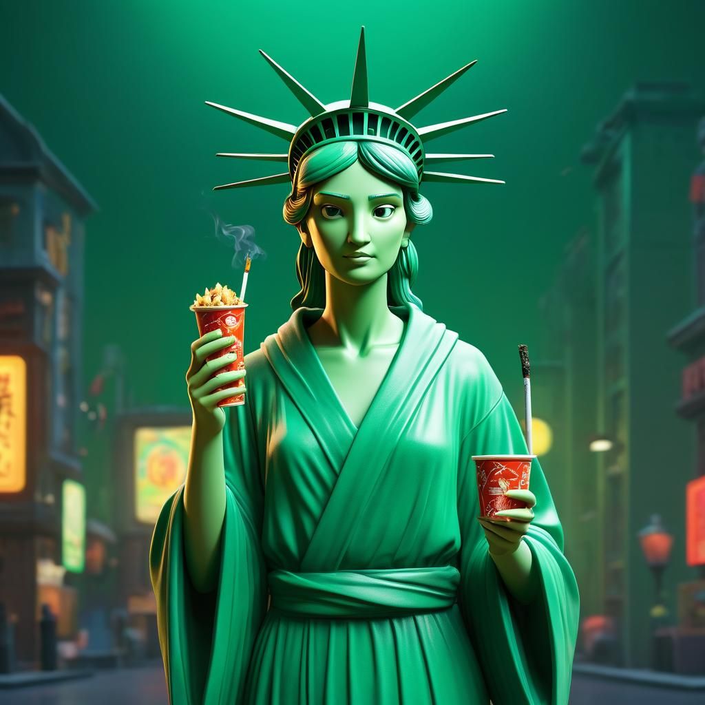 Statue of Liberty Reimagined with Takeout, as 3D Art