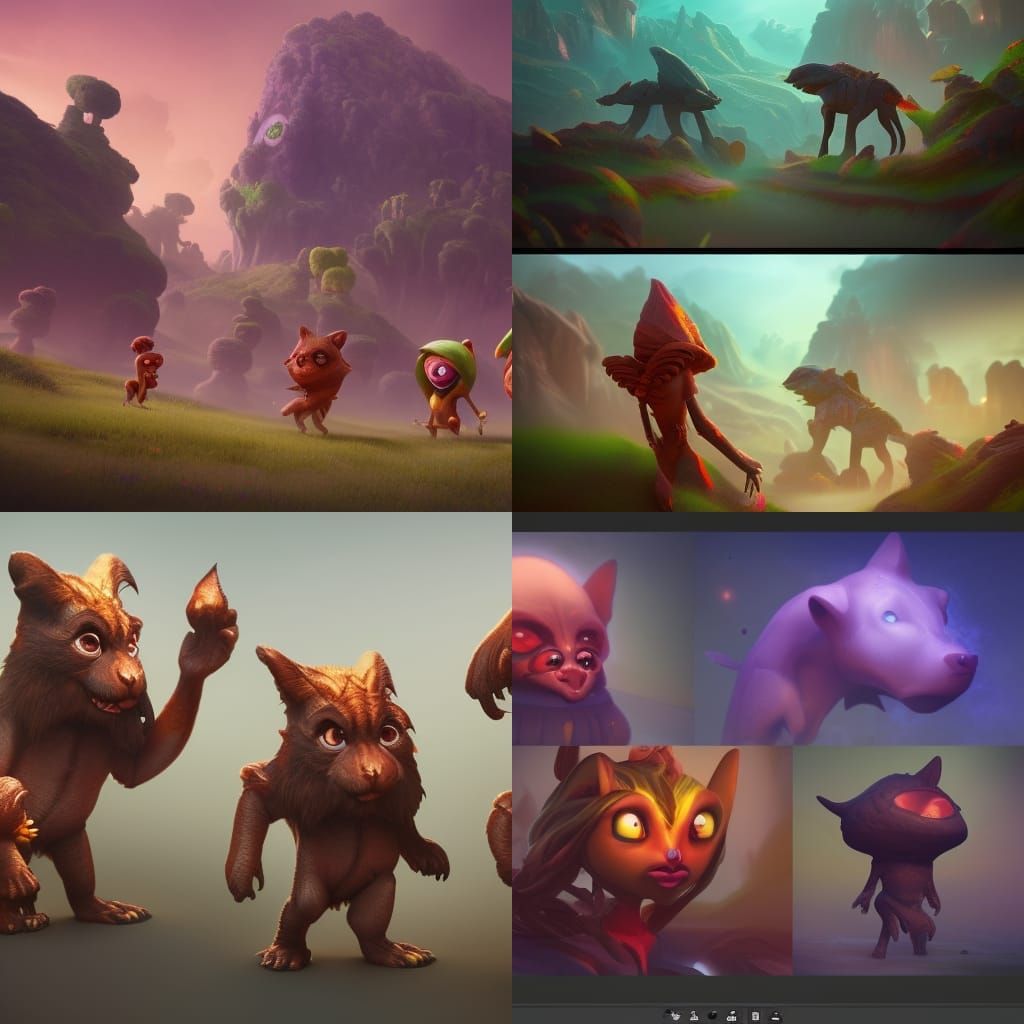 Cartoon Creatures Explore Planet in Detailed Matte Painting