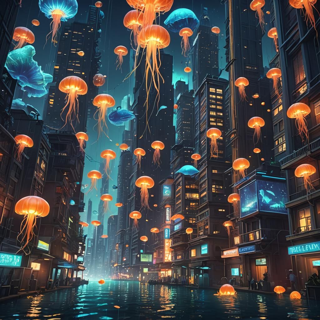 Underwater Cityscape with Bioluminescent Fish in Unreal Engi...