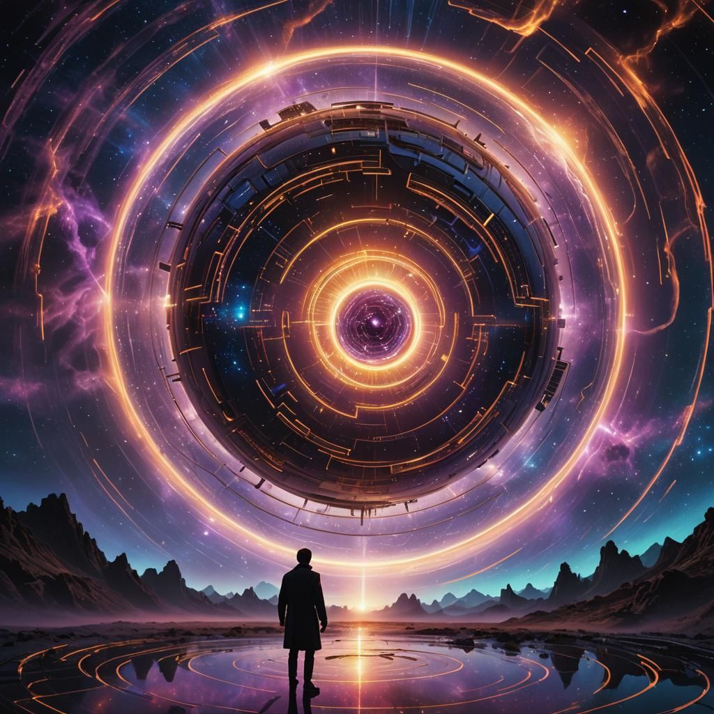 Futuristic Orb with Silhouetted Figure, Sci-Fi Concept Art