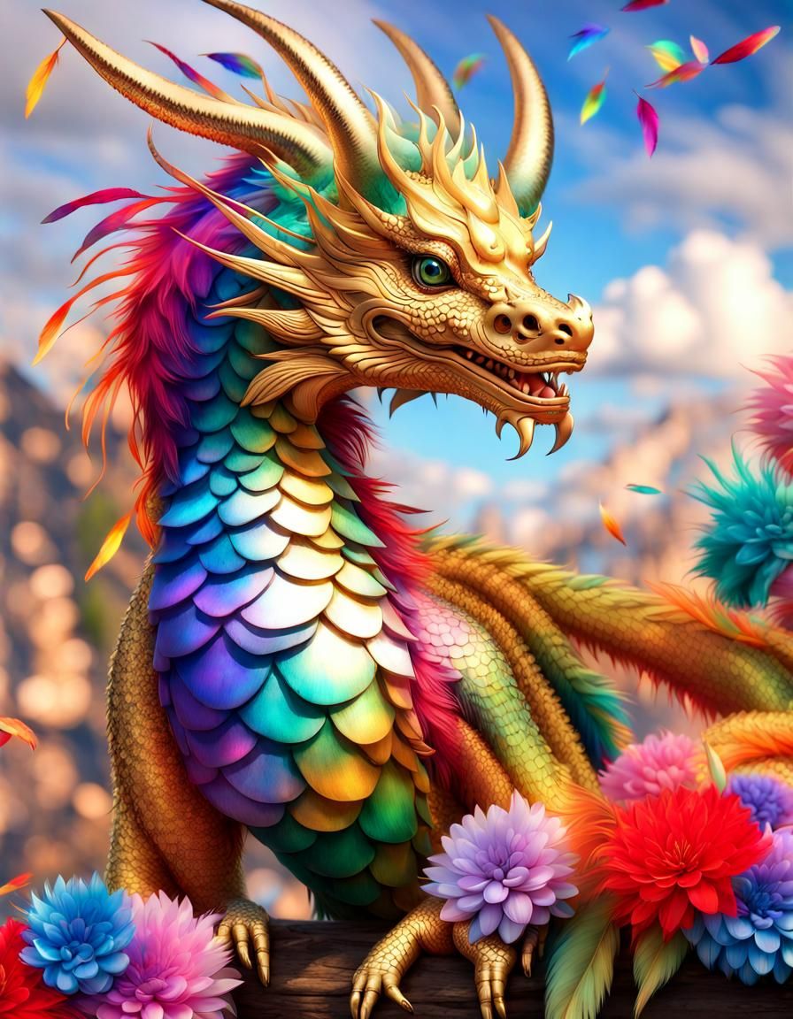 Vibrant Dragon in a Fantasy Landscape