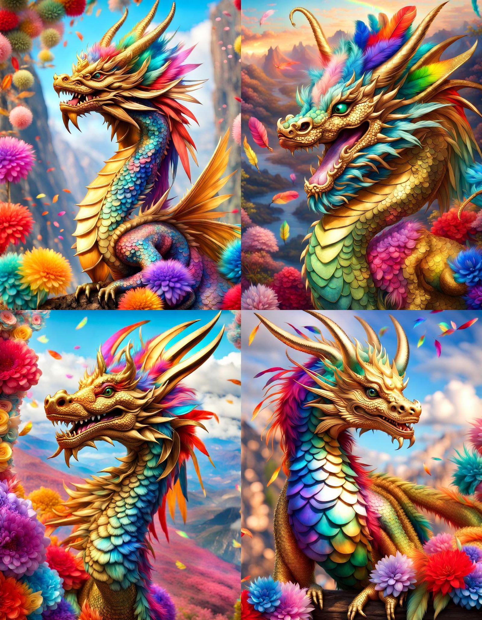 Multicolored Dragon Amidst Rainbow Confettis