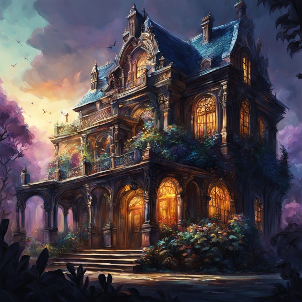 Terrace in Gouache Style with Ethereal Mist