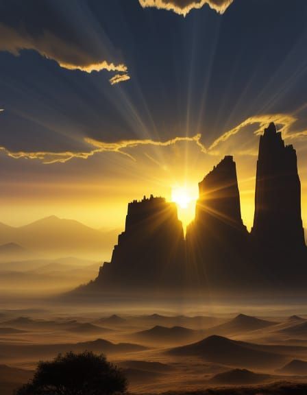 Epic Landscape with Crepuscular Rays