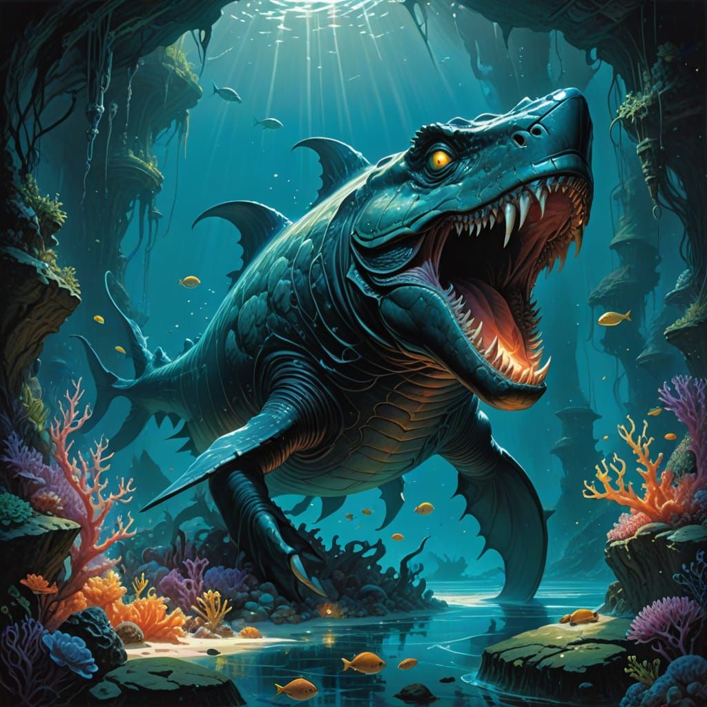 Bioluminescent Leviathan in Alien Ocean