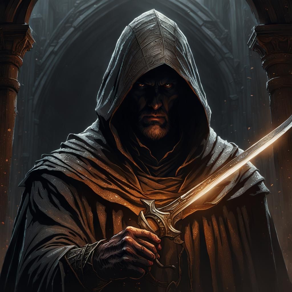 Dark Figure Draws Rusted Blade: Fantasy Art