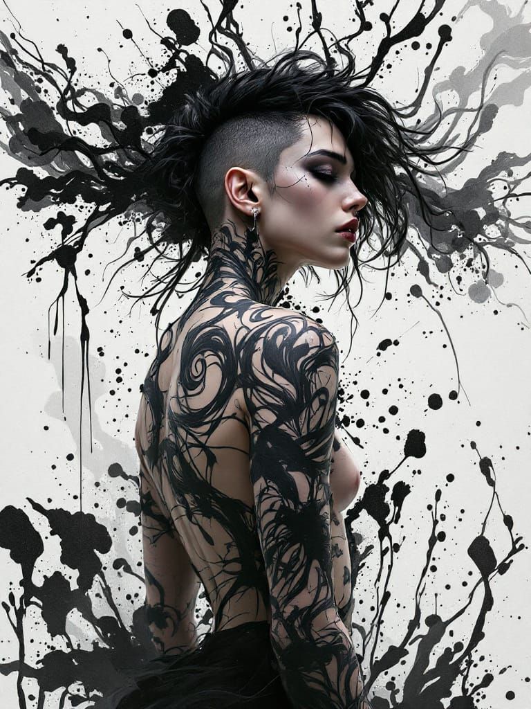 Dynamic InkPunk Character with Swirling Tattoos
