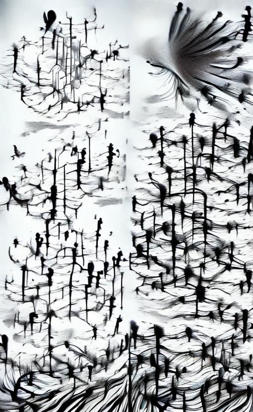 Abstract Dreamscape with Flowers and Graphic Music Notation