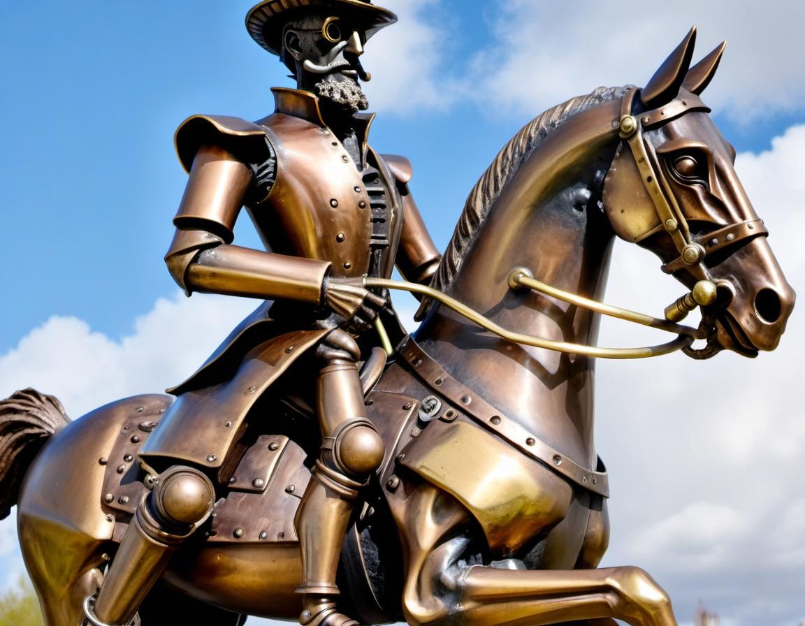 Steampunk Metal Don Quixote Sculpture on Horse