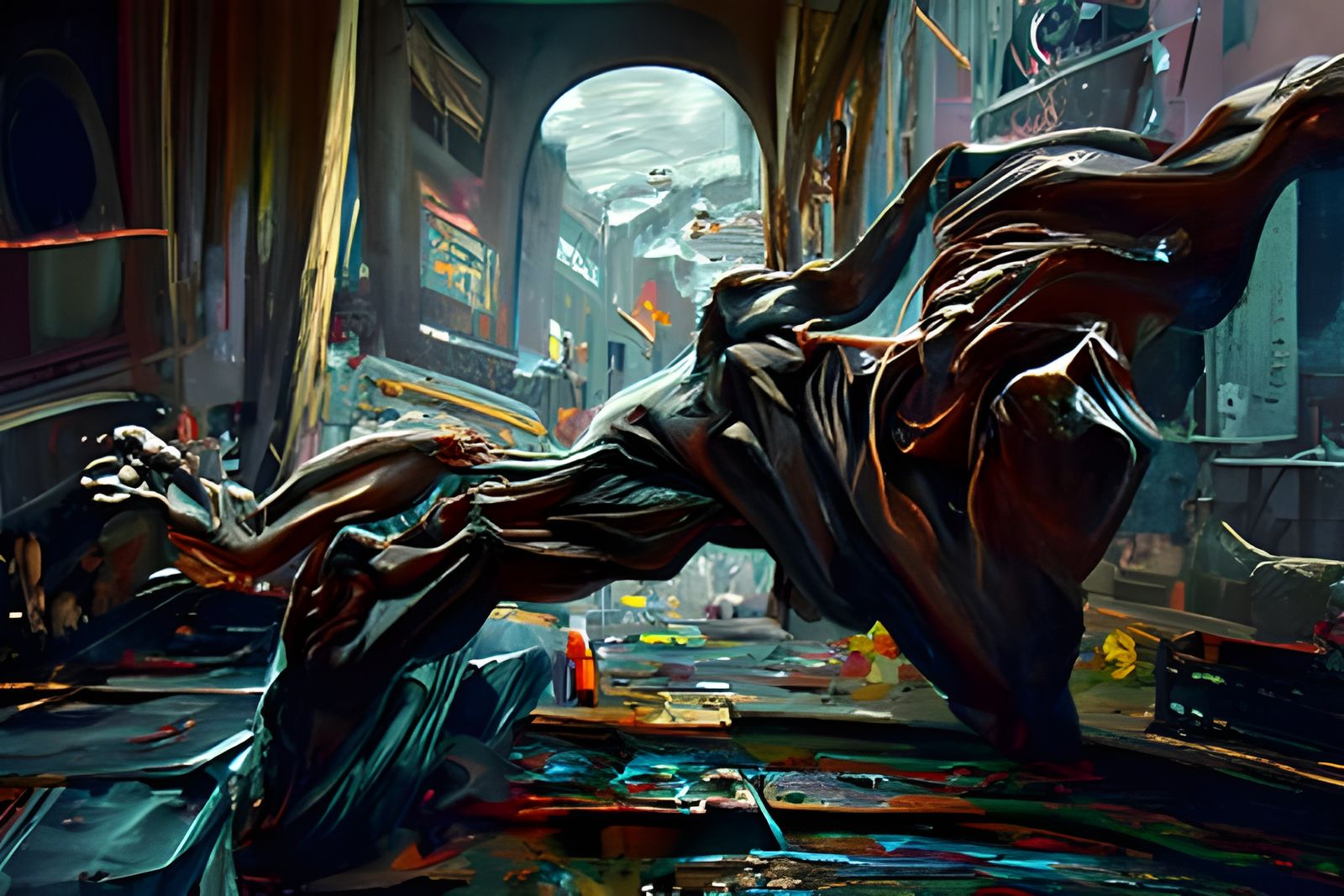 Steampunk Engine in Surrealist Oil Painting