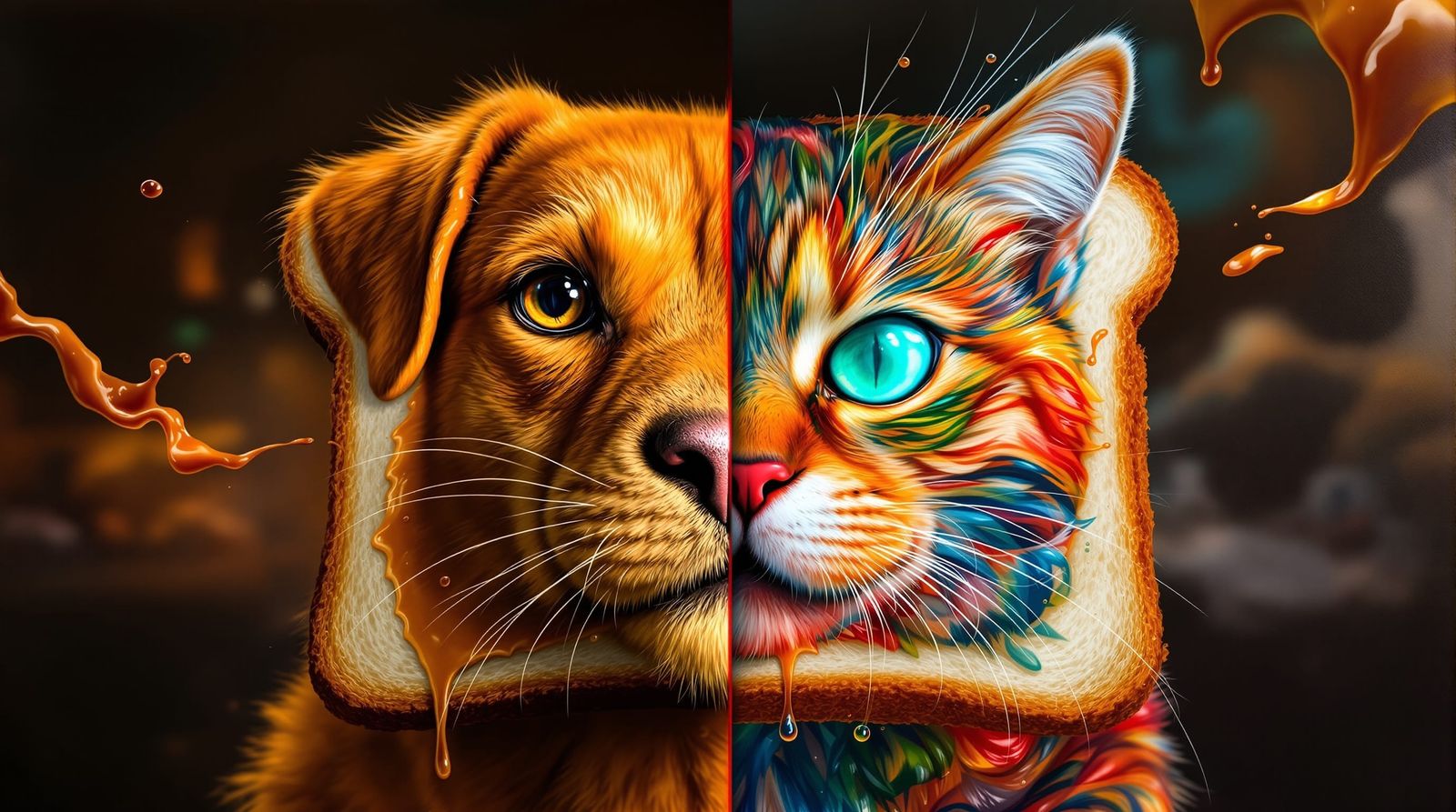 Surreal Airbrushed Peanut Butter Dog and Jello Cat