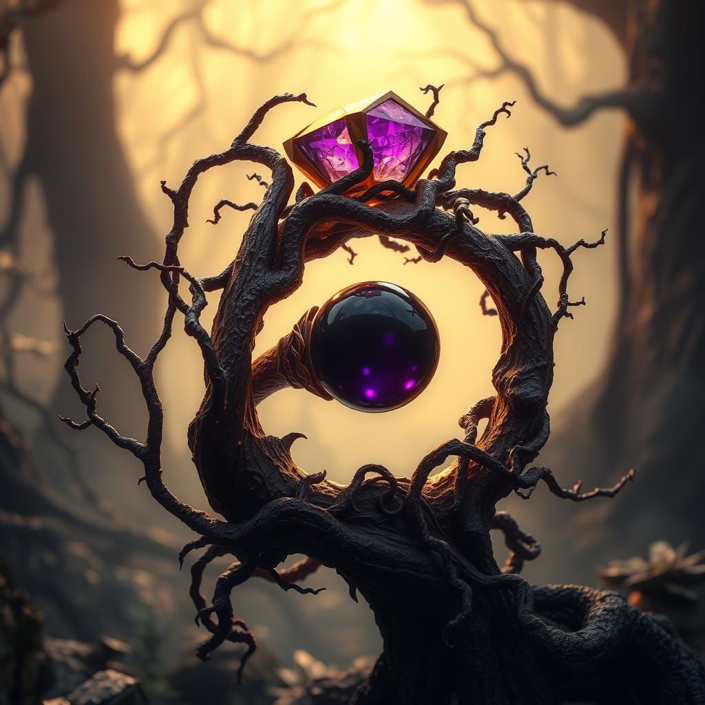 Mystical Obsidian Ring in Art Nouveau Fantasy Style