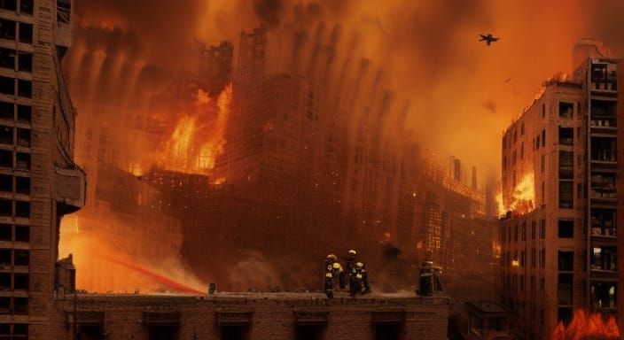 Firefighters and Dalmatian Fight High-Rise Fire