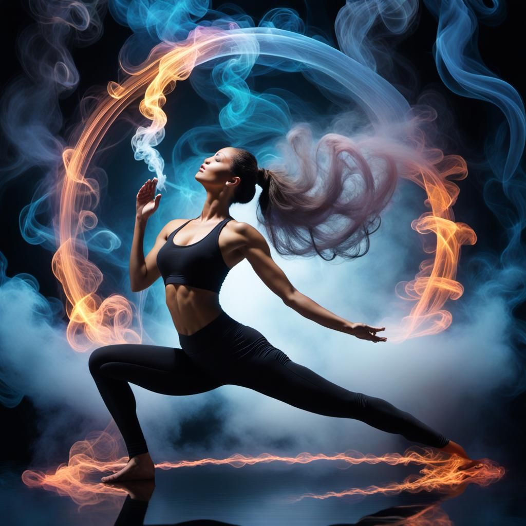 Girl in Surya Namaskar Pose with Sci-Fi Sky