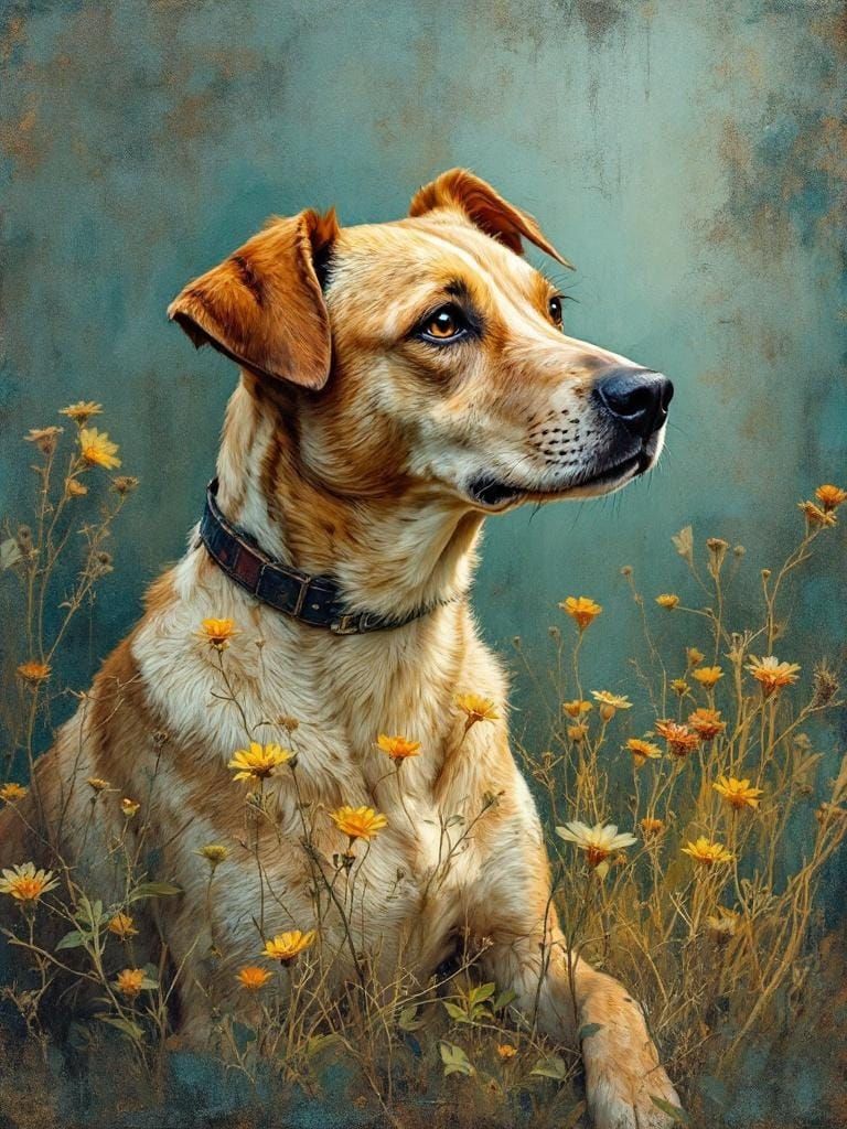 Antique Dog Portrait with Patina Overlay, in Tonalist Style