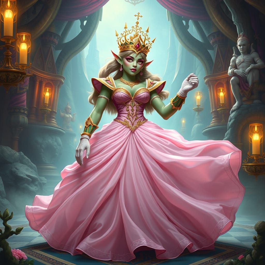 Orc Princess in Fantasy Setting as Whimsical Art
