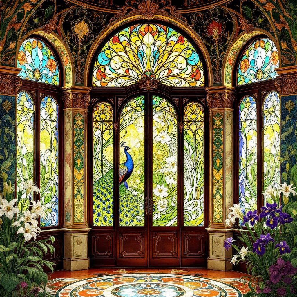 Art Nouveau City Poem: Stained Glass & Nature Motifs