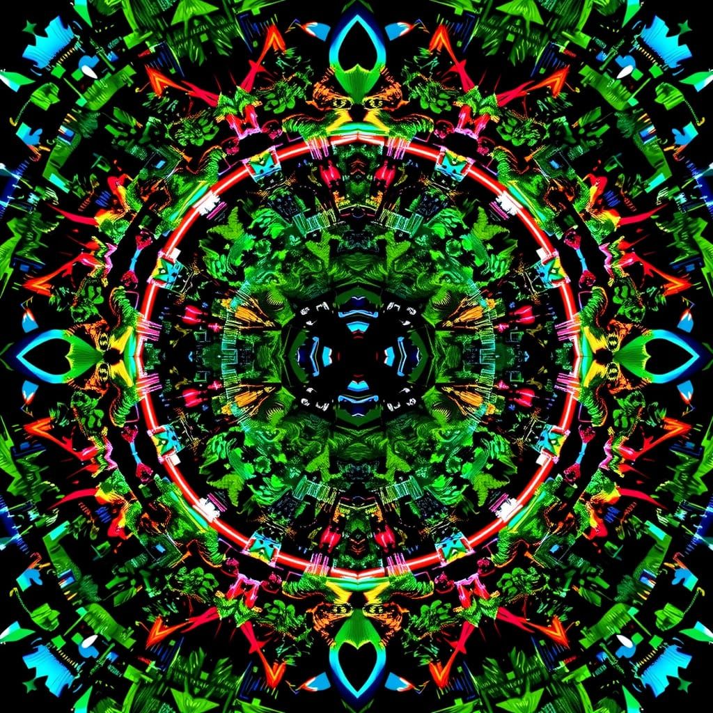 Kaleidoscopic Glitch Art of Frutiger Aero Cityscape