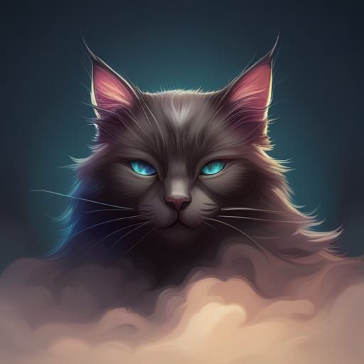 Cute Black Cat Portrait in Art Nouveau Style