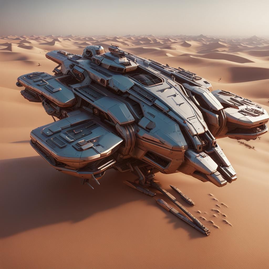 Dune-Inspired Sci-Fi Helicopter in Retro-Futuristic Style