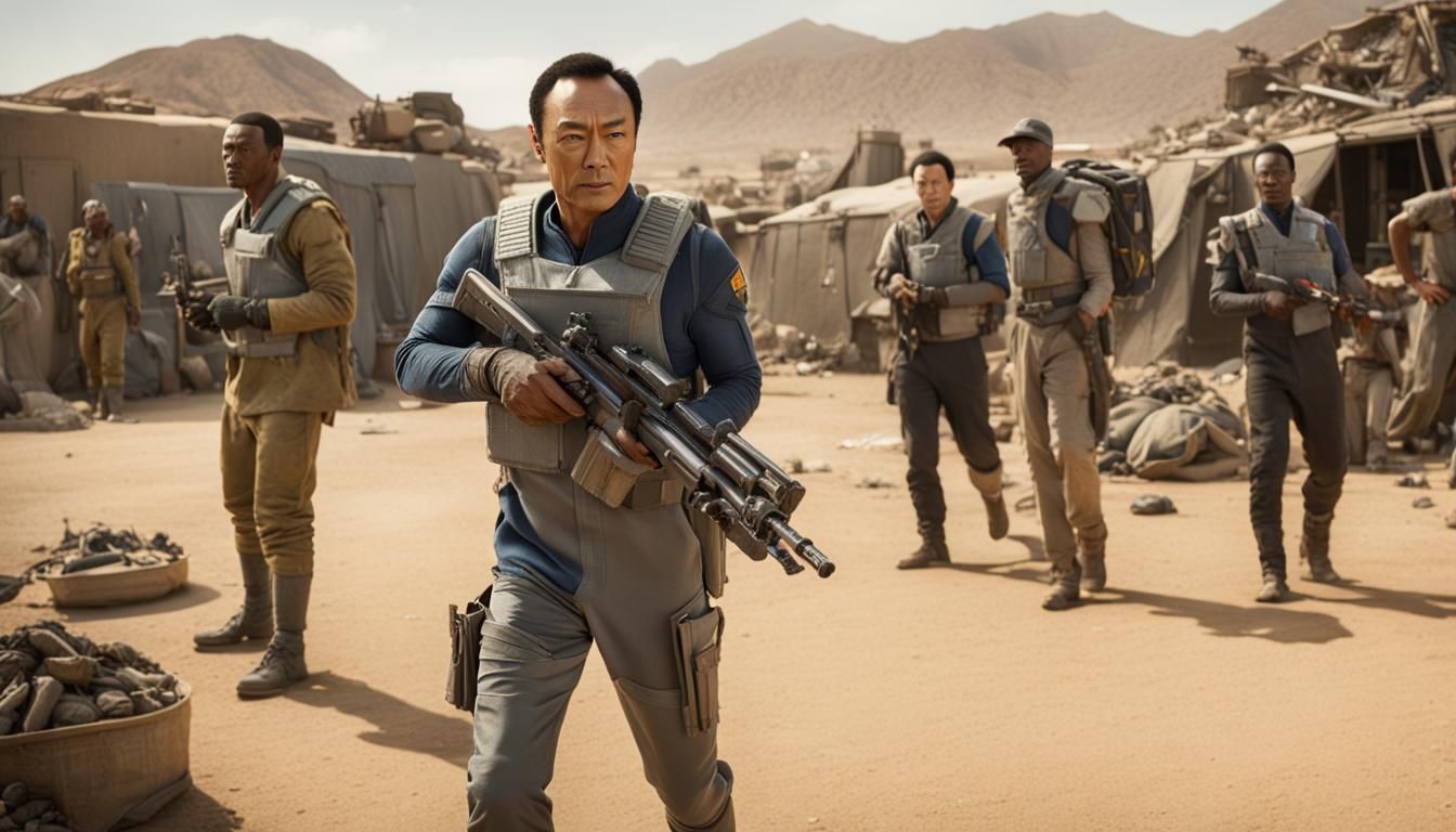 Sci-Fi Slum Standoff: Watanabe and Hodge in Futuristic Deser...