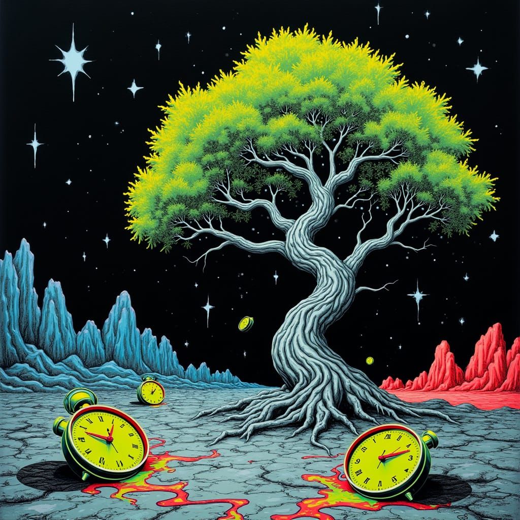 Surreal Clockscape in Vibrant Colors