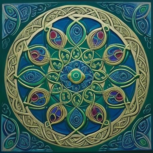 Vibrant Celtic Knot Design in Gouache Art Style