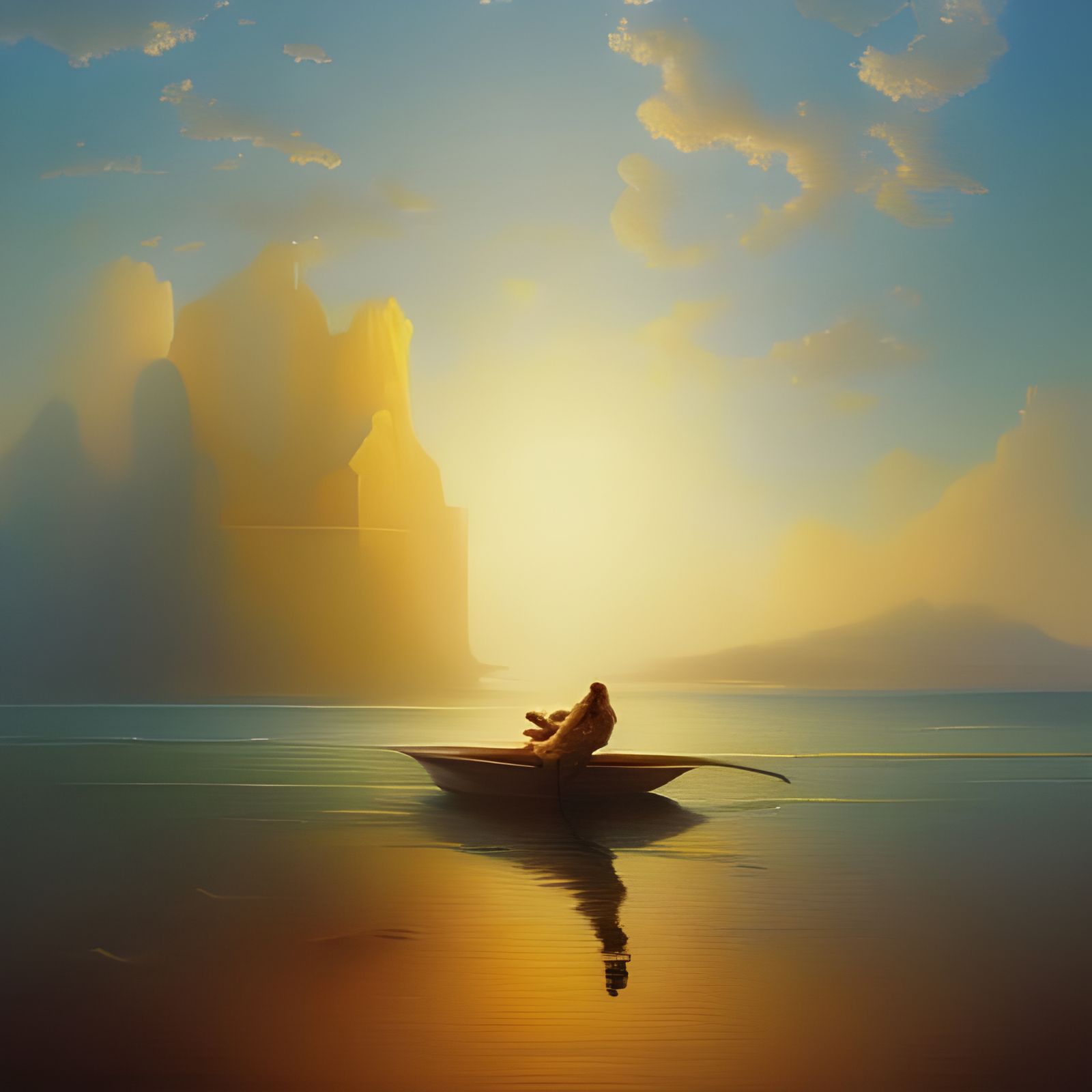 Surreal Ocean Fisherman in Oil Painting Style