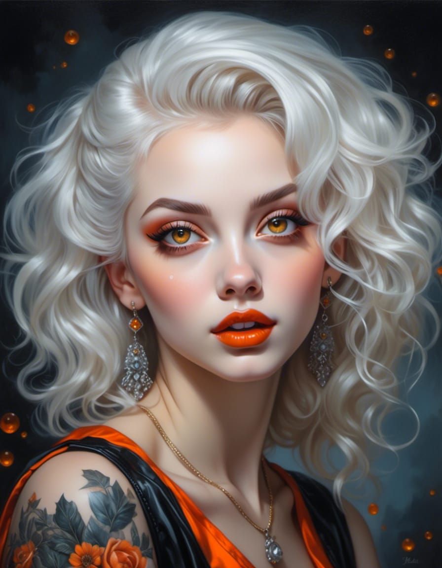 Bubble Goth Woman Portrait in Dreamy Oil Painting Style