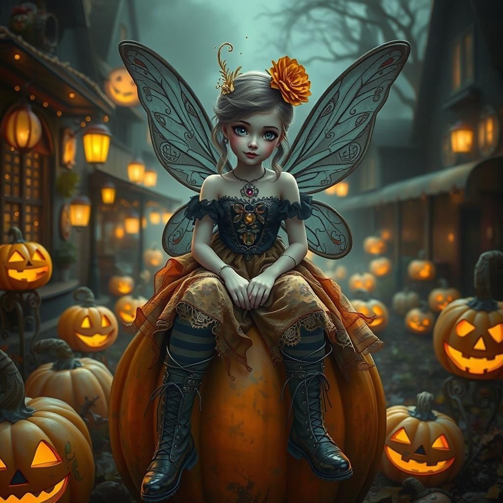 Victorian Halloween Fairy in Autumnal Digital Portrait