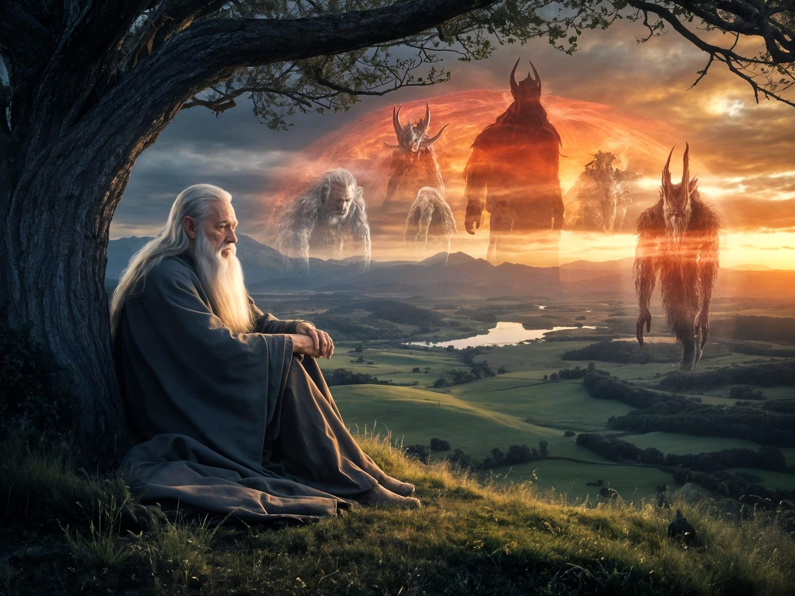 Gandalf Contemplates Middle-earth Evils as Double Exposure