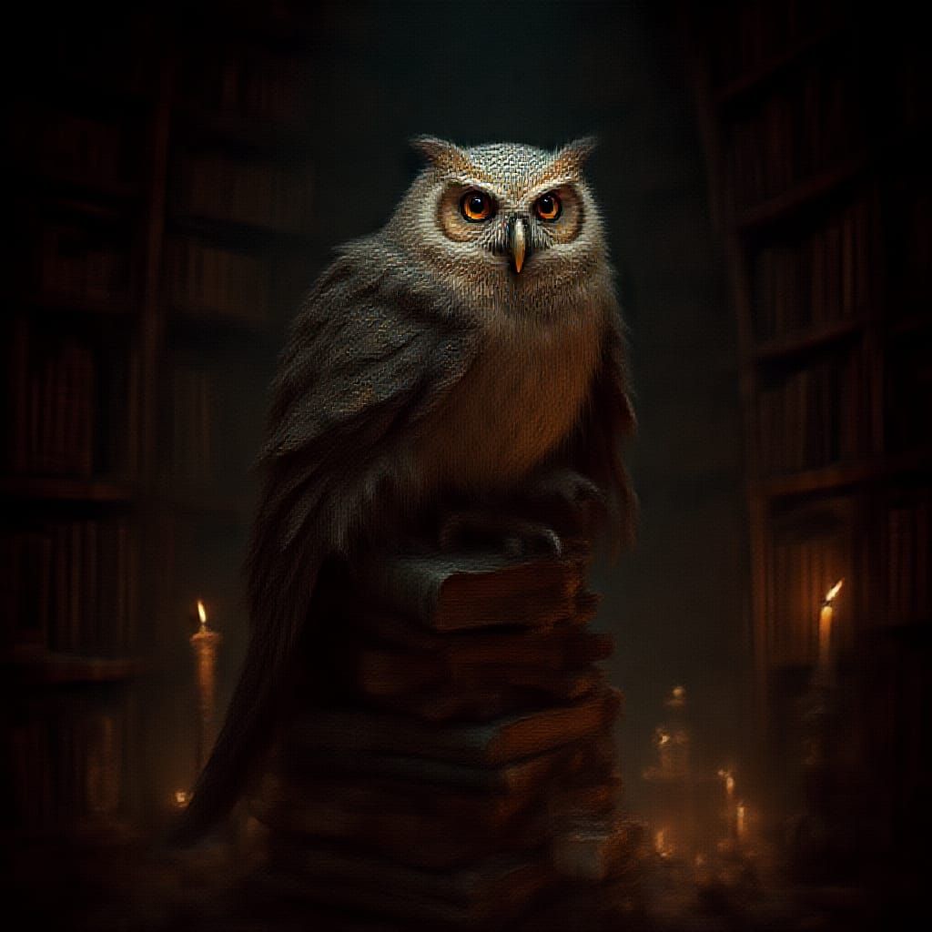 Wise Owl Wizard in Mystical Library