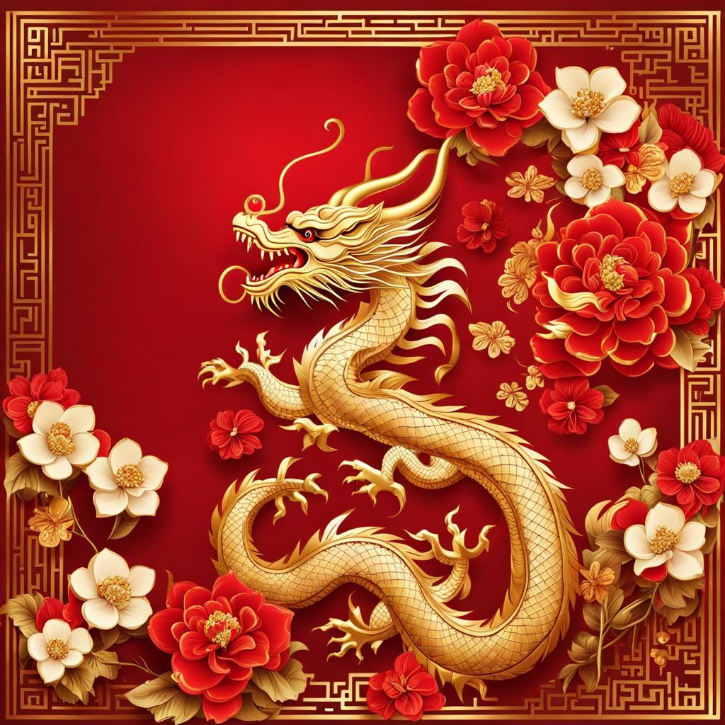 Golden Chinese Dragon New Year Card Design