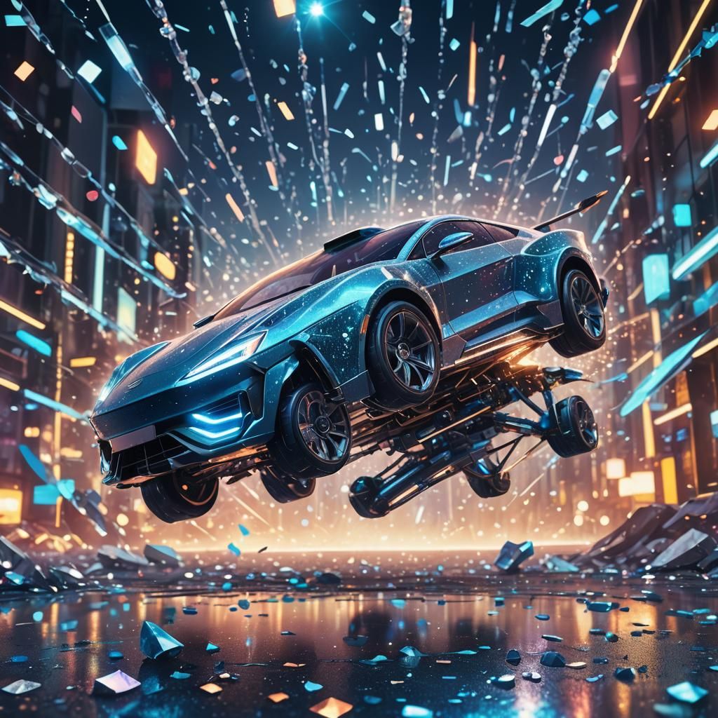 Futuristic Crystal Car in Surreal Landscape