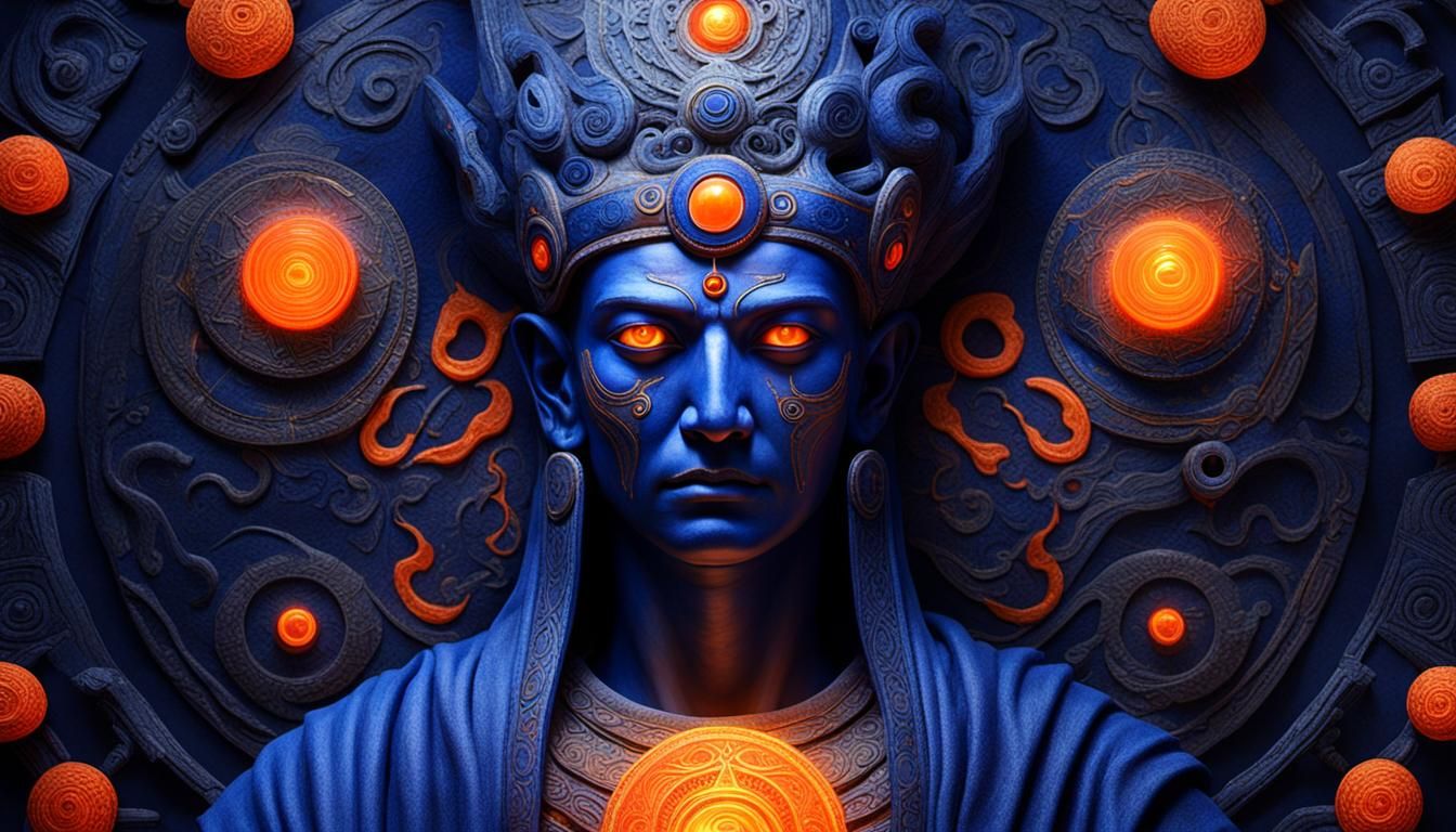 Lapis Lazuli God with Glowing Eyes: Fantasy Concept