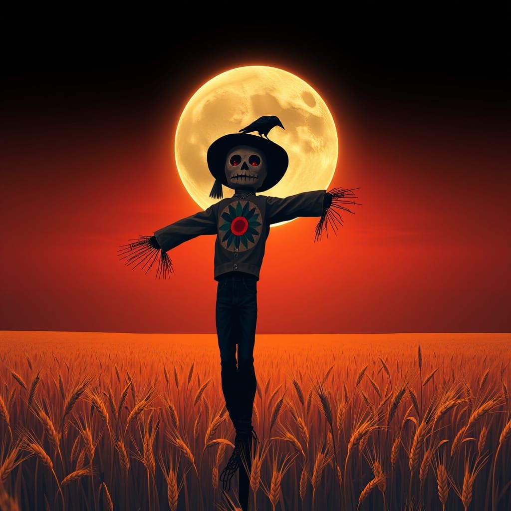 Crow and scarecrow