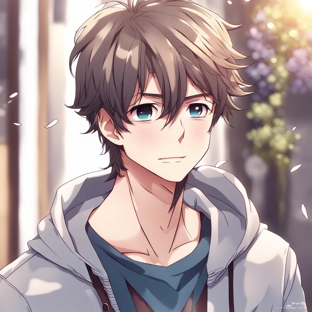 Cute Anime Boy in Japanese Manga Style