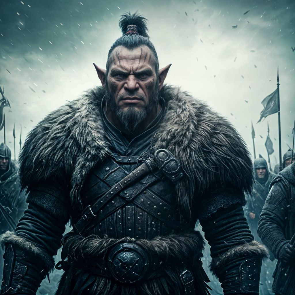 Orc Chieftain Leads Warband Through Blizzard