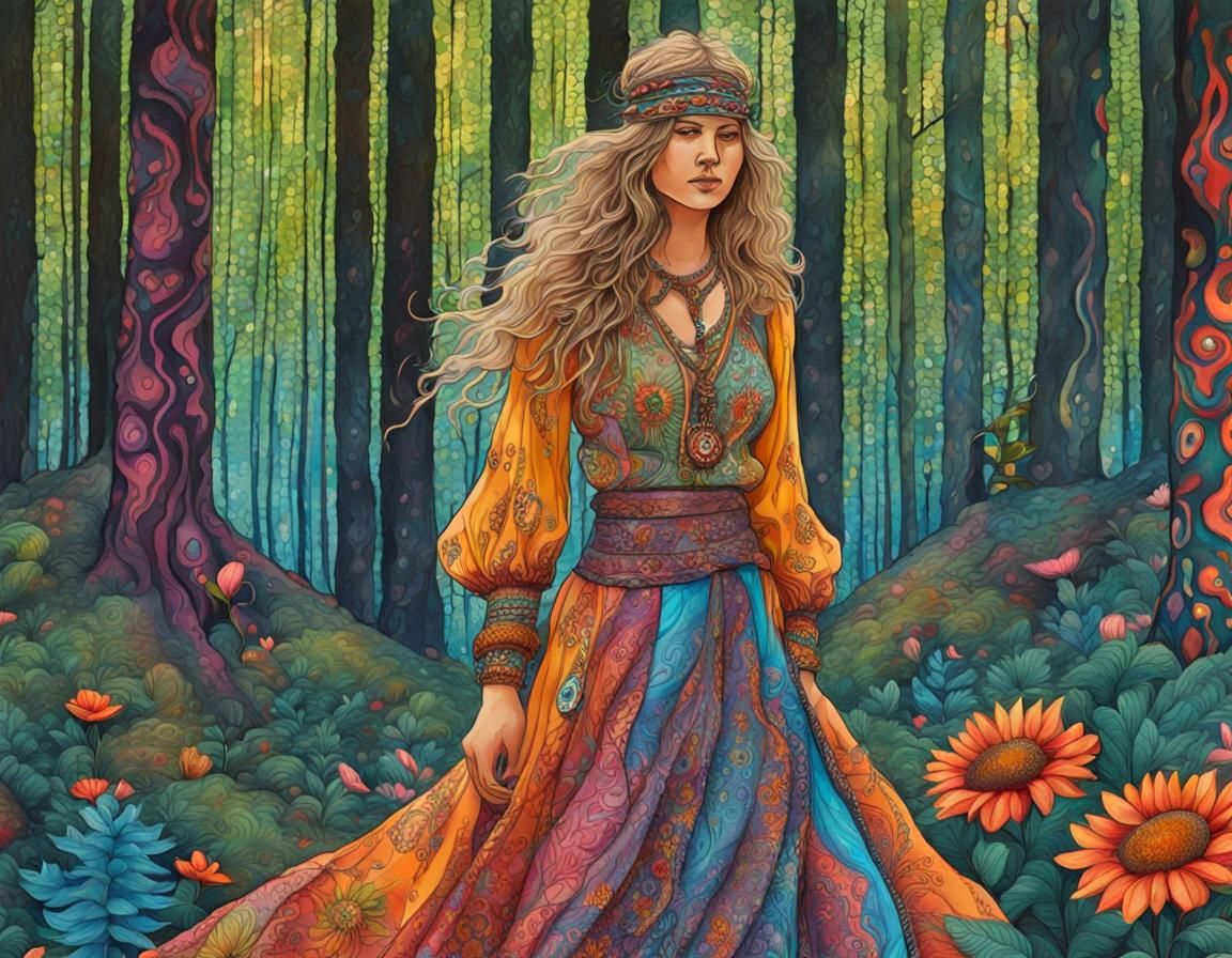 Voluptuous Hippie in Psychedelic Enchanted Forest