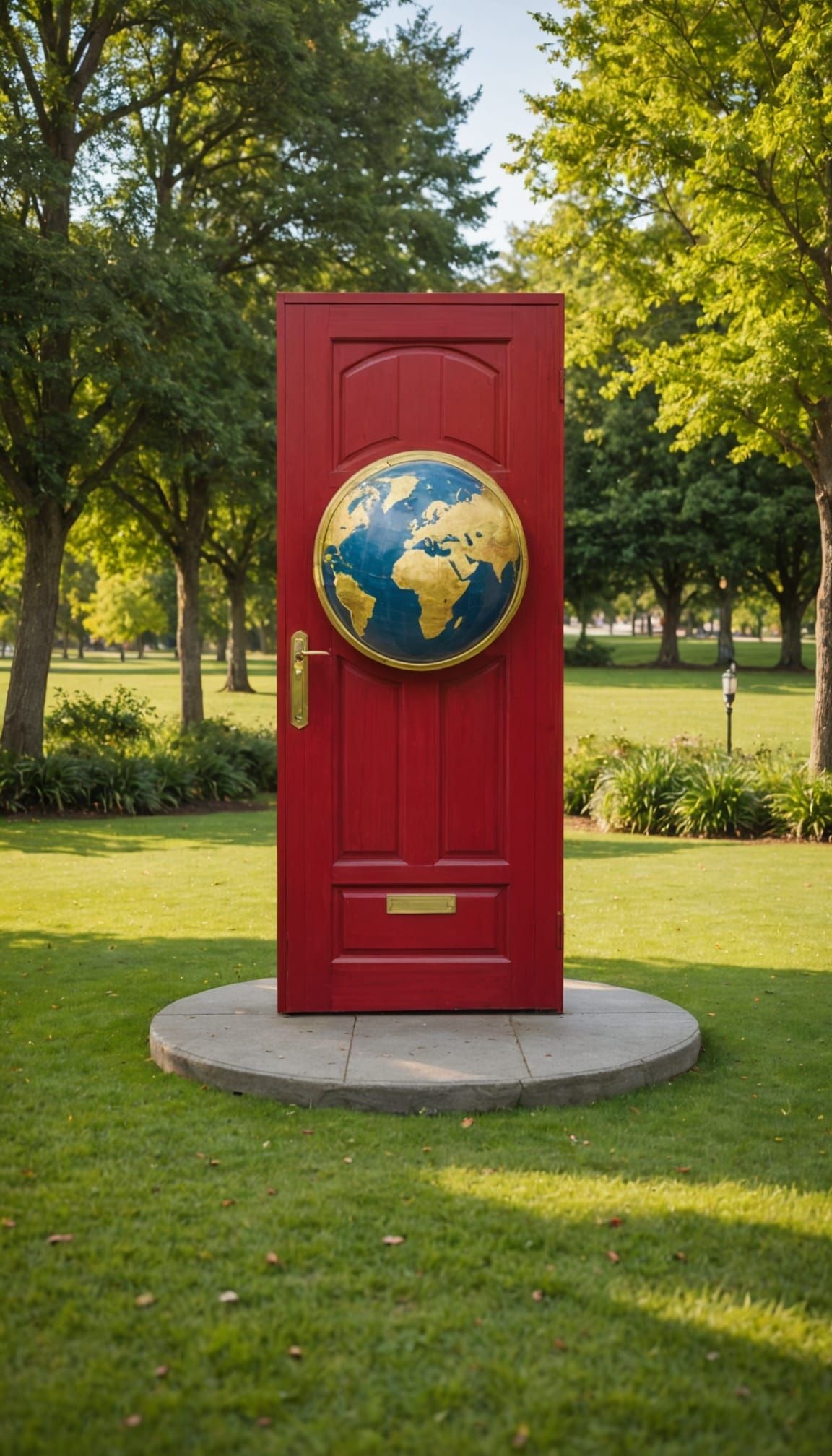 Surreal Golden Globe with Red Door