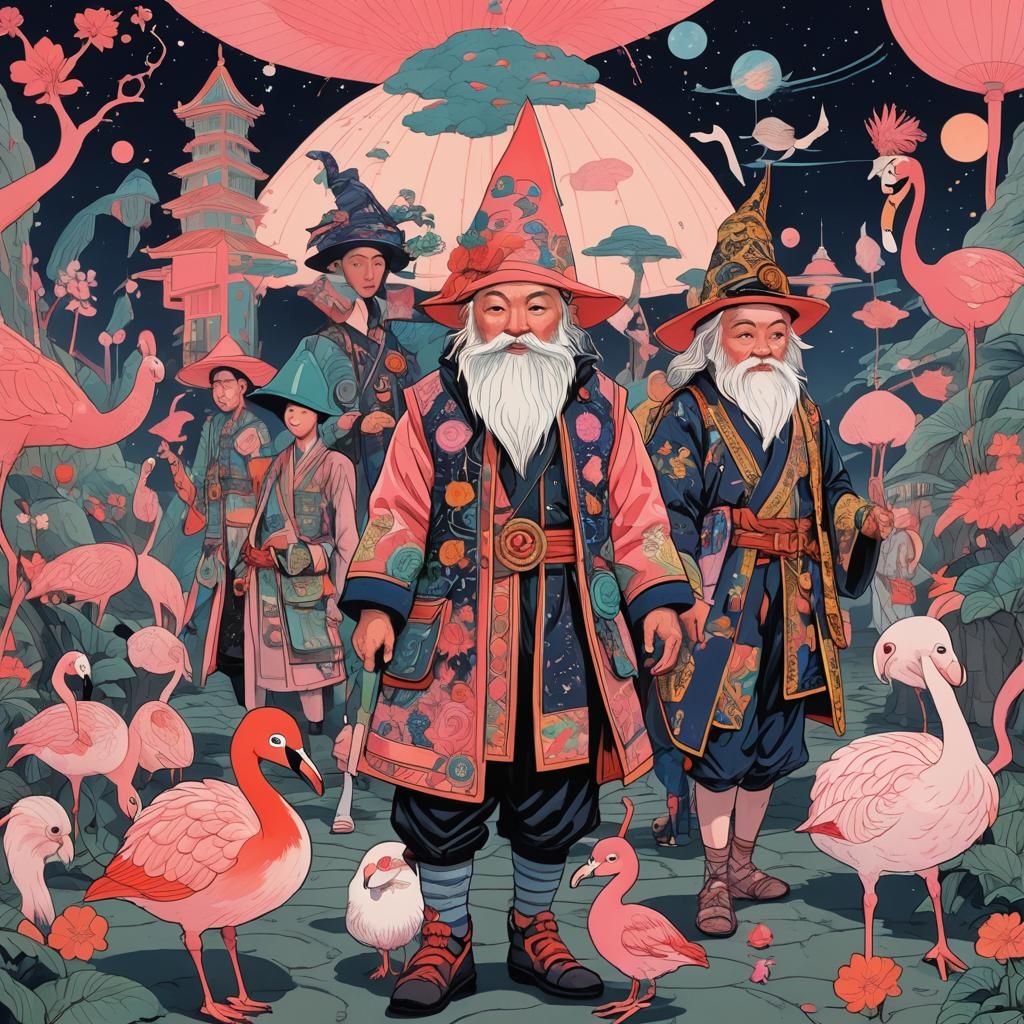 Ukiyo-e Painting of Futuristic Gnome Models