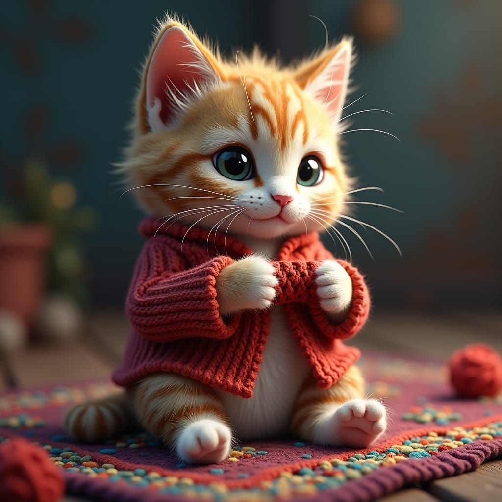 Cute Cat Crocheting Sweater: Fantasy Concept Art