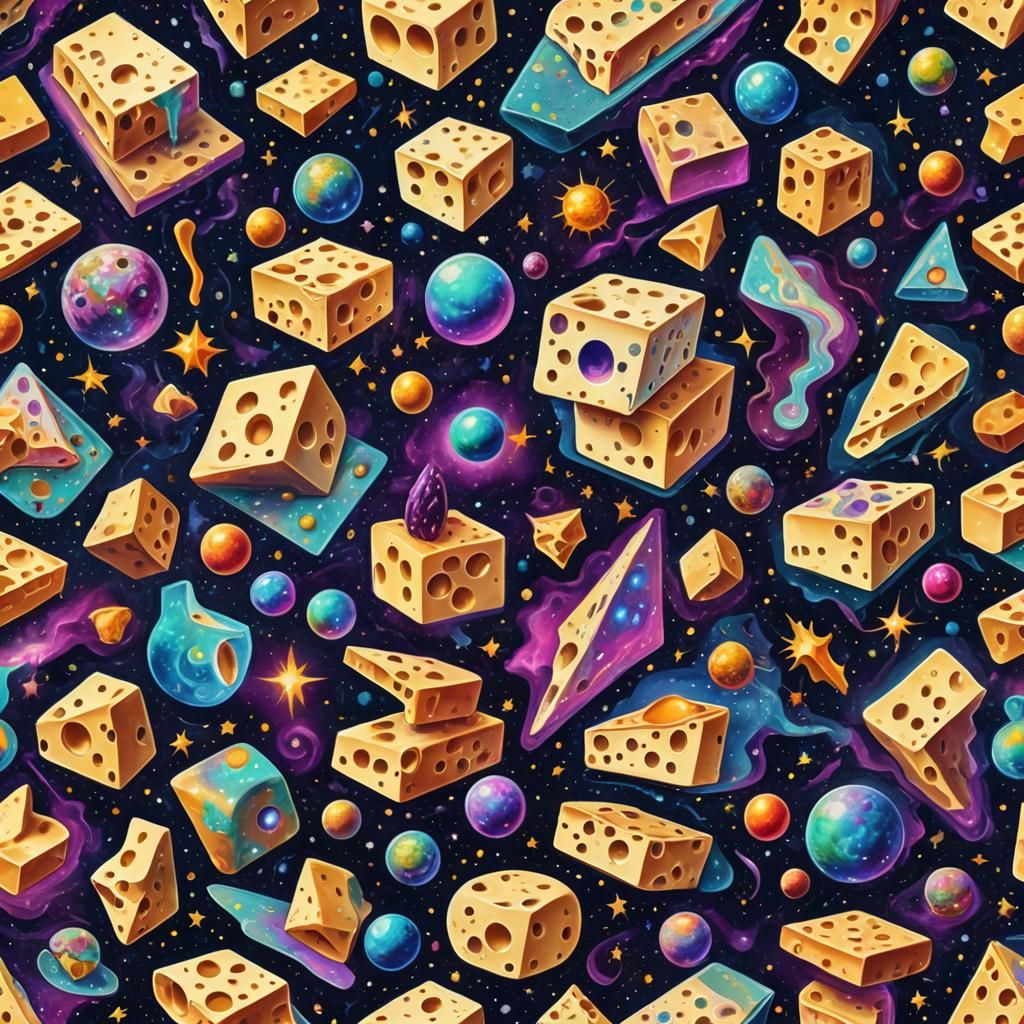 Cosmic Cheese: Holographic Astral Illustration