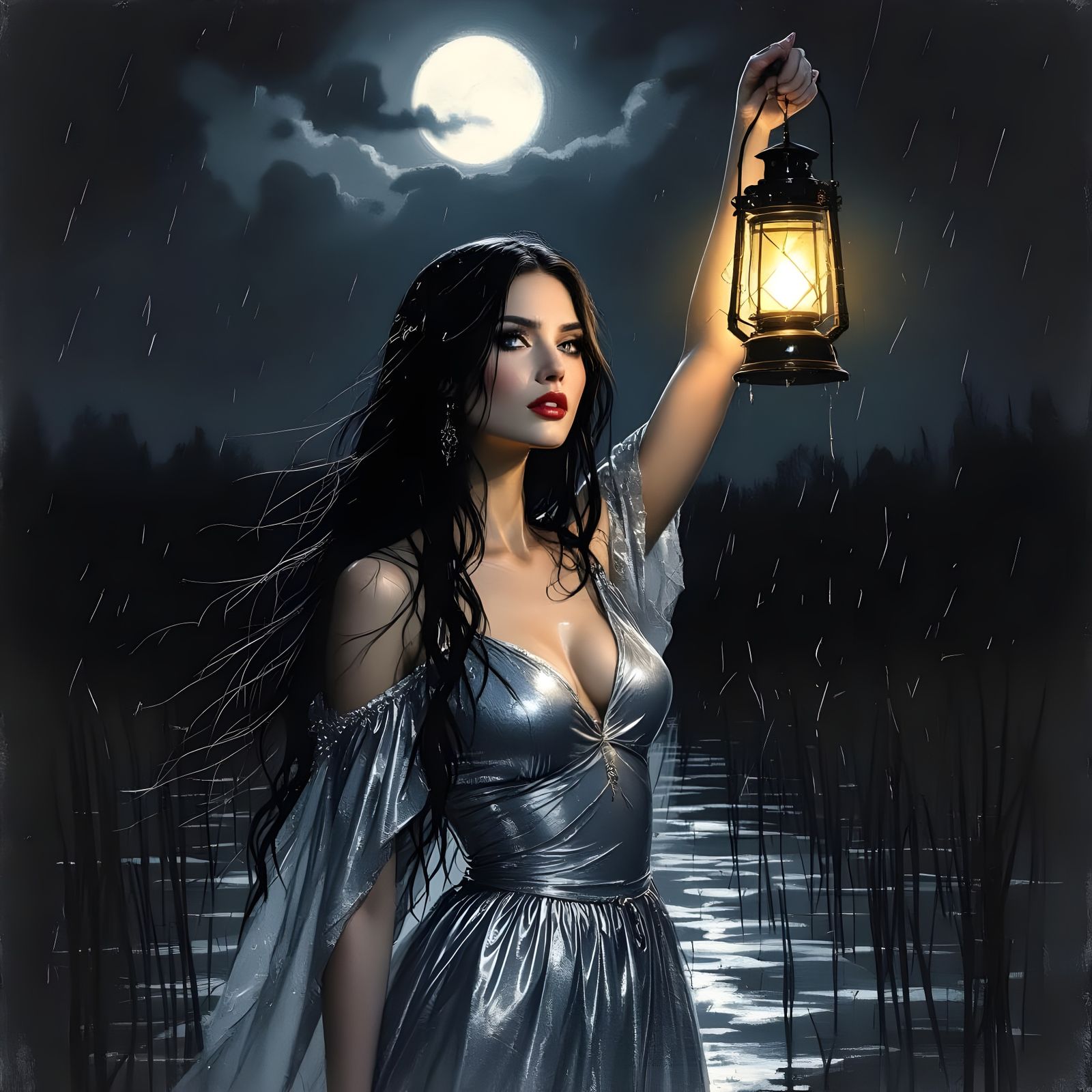 Norse Goddess with Lantern in Dark Fen Sketch