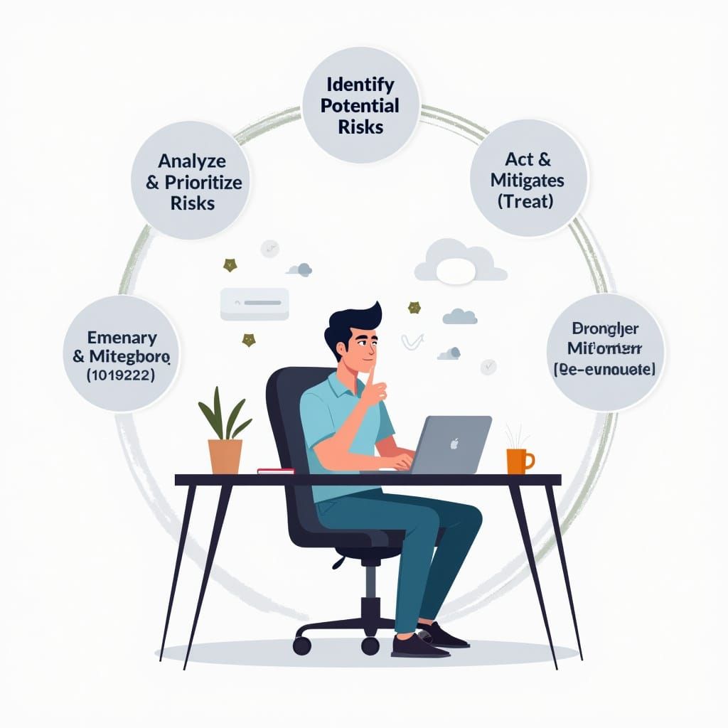 Software Developer Analyzing Risk with Circular Infographic