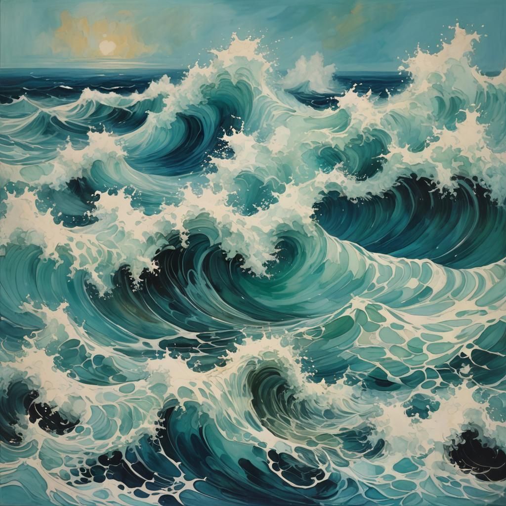 Abstract Stormy Sea with Cerulean Crests