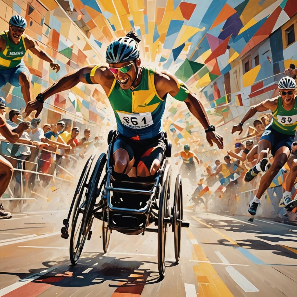 Triumphant Para-Athlete in Dynamic Cubist Pop-Art Style