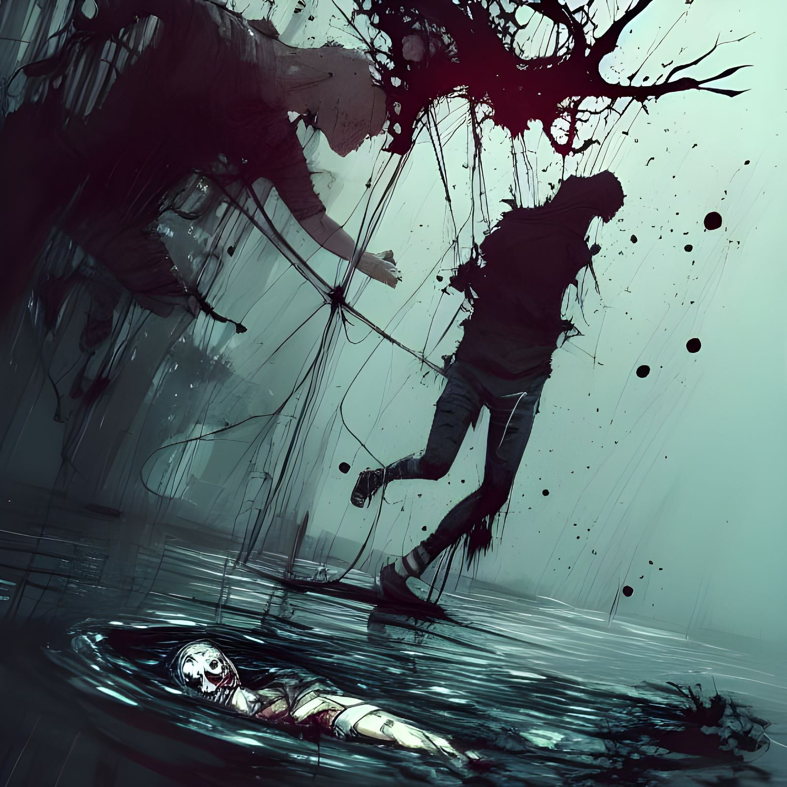 Terrifying Drowning Figure in Horror Style